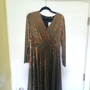 Brand New With Tag Size Medium Elegant Brown and Green Dress
